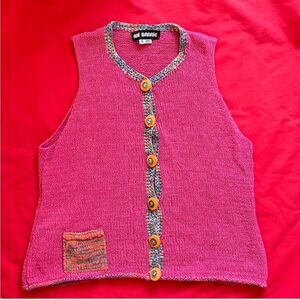 Vintage pink Ani Barrie artsy knitted vest top with pocket size S